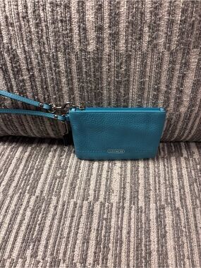 Coach Turquoise Leather Wristlet with Removable Strap